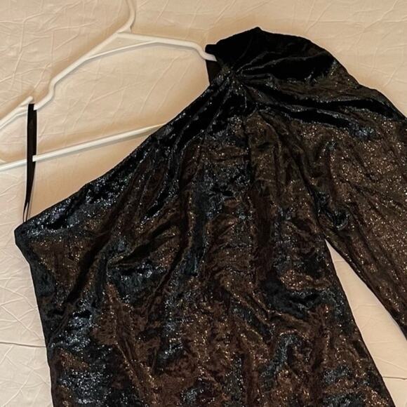 BCBGMaxAzria One Shoulder Metallic Black BodyCon Party‎ Event Dress NWT Size 0 - Picture 3 of 14